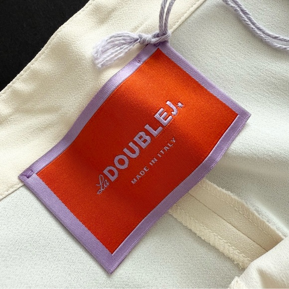 La DoubleJ Medallion Placée Stretch Pants Cream Envers Satin Sz L NWT - Picture 8 of 12